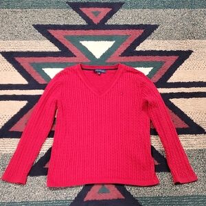 Tommy Hilfiger Women's Vivid Red V-Neck Sweater
